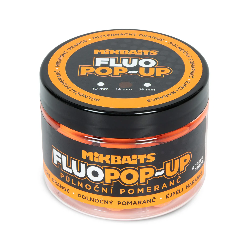 Mikbaits Plovoucí fluo boilie 150ml 14mm - Půlnoční pomeranč