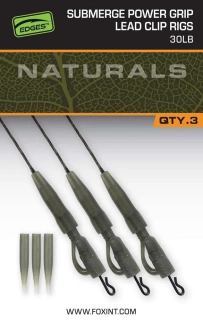 Fox Montáž Naturals Submerge Power Grip Lead Clip Leaders 75 cm 3 ks 30lb